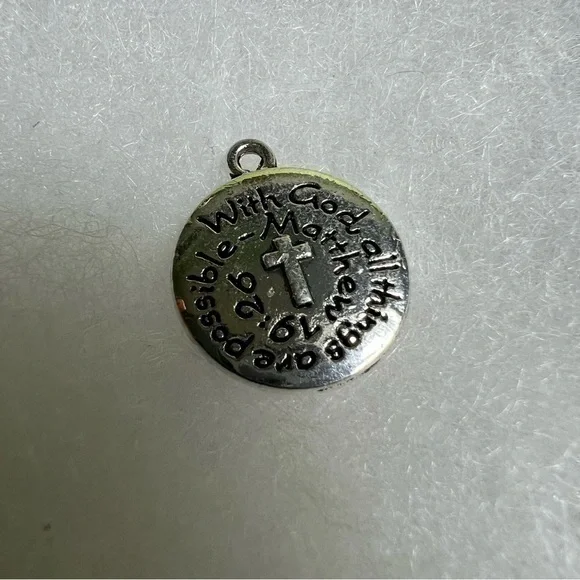 “With God all things are Possible” silver metal Bible verse pendant - Picture 1 of 4